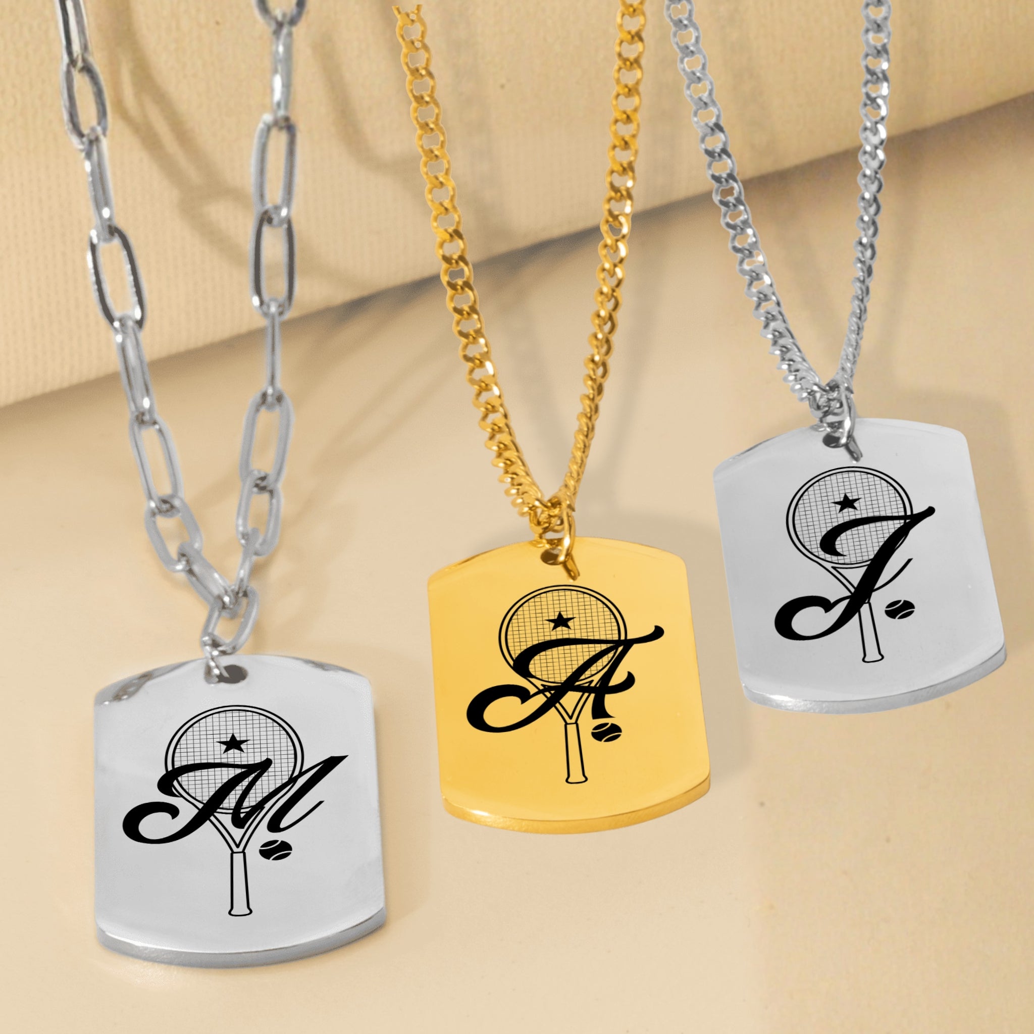 Tennis Retro Monogram Necklace with Tag Pendant