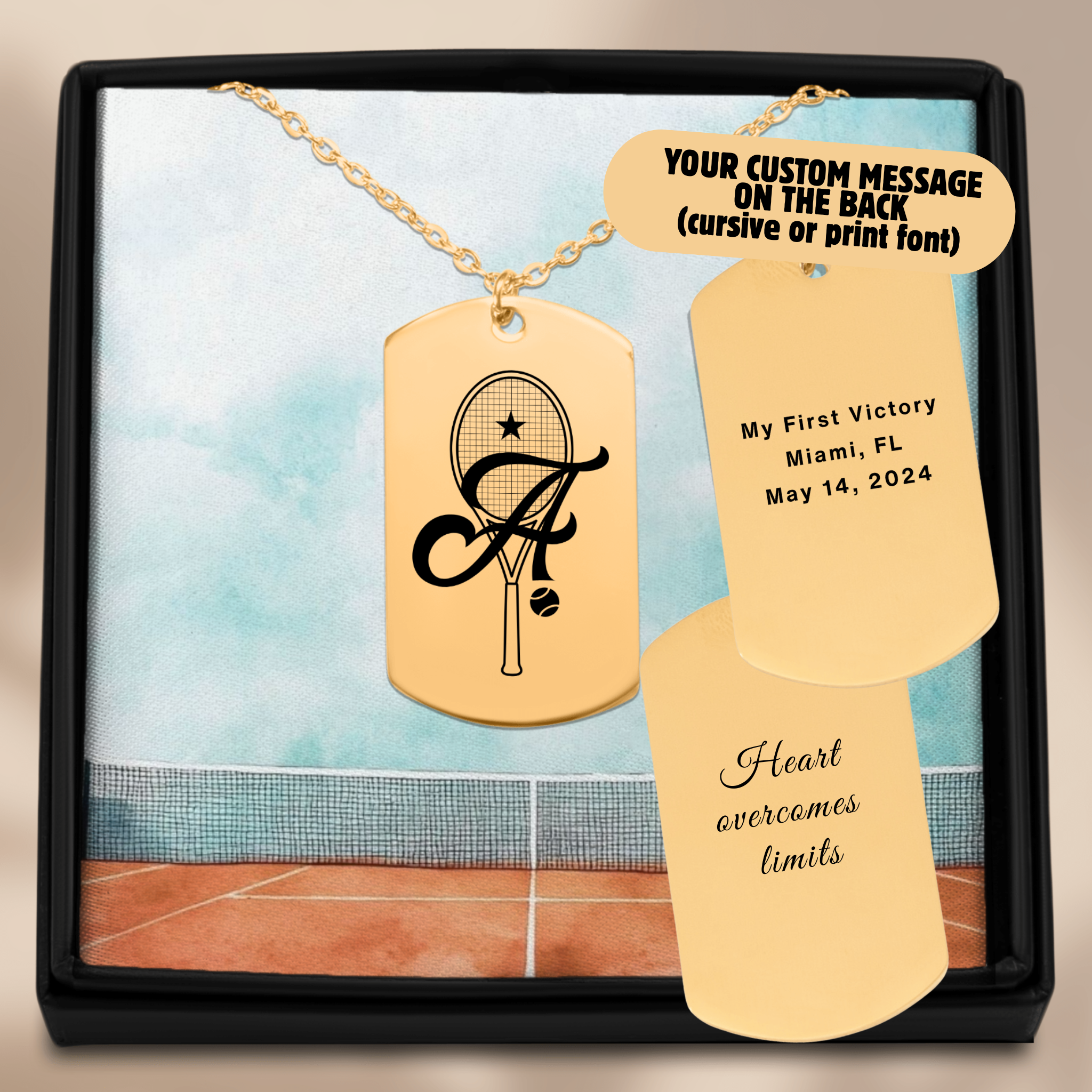 Tennis Retro Monogram Necklace with Tag Pendant