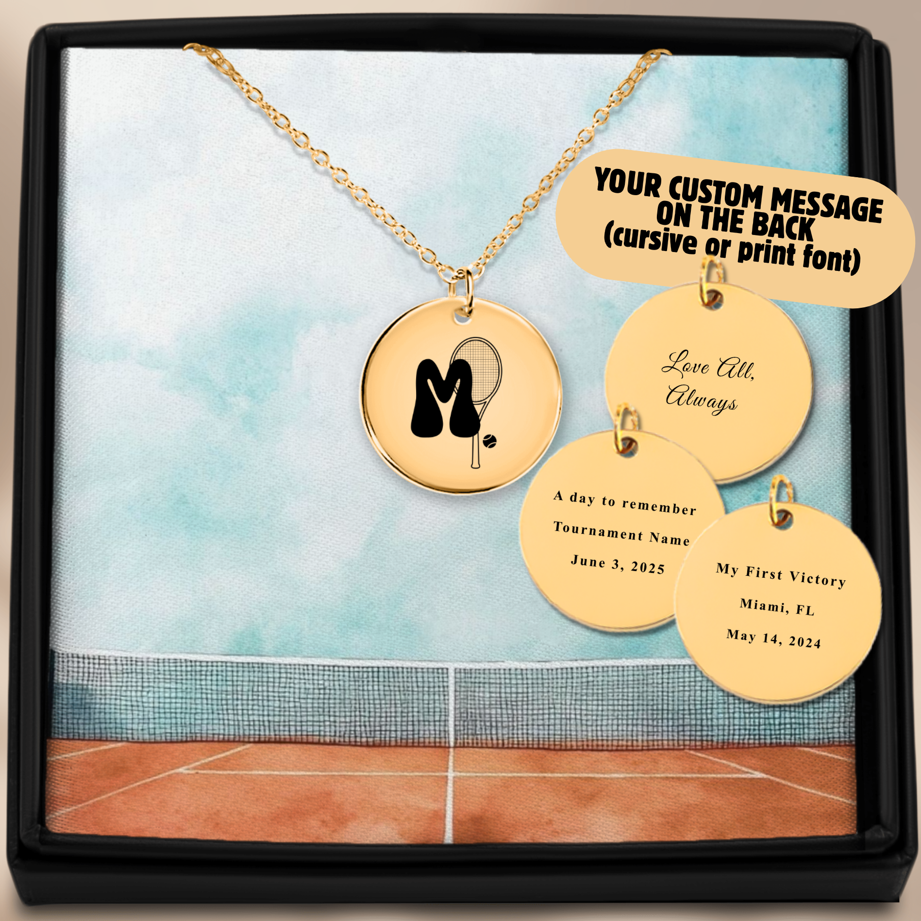 Tennis Bubble Monogram Necklace with Coin Pendant