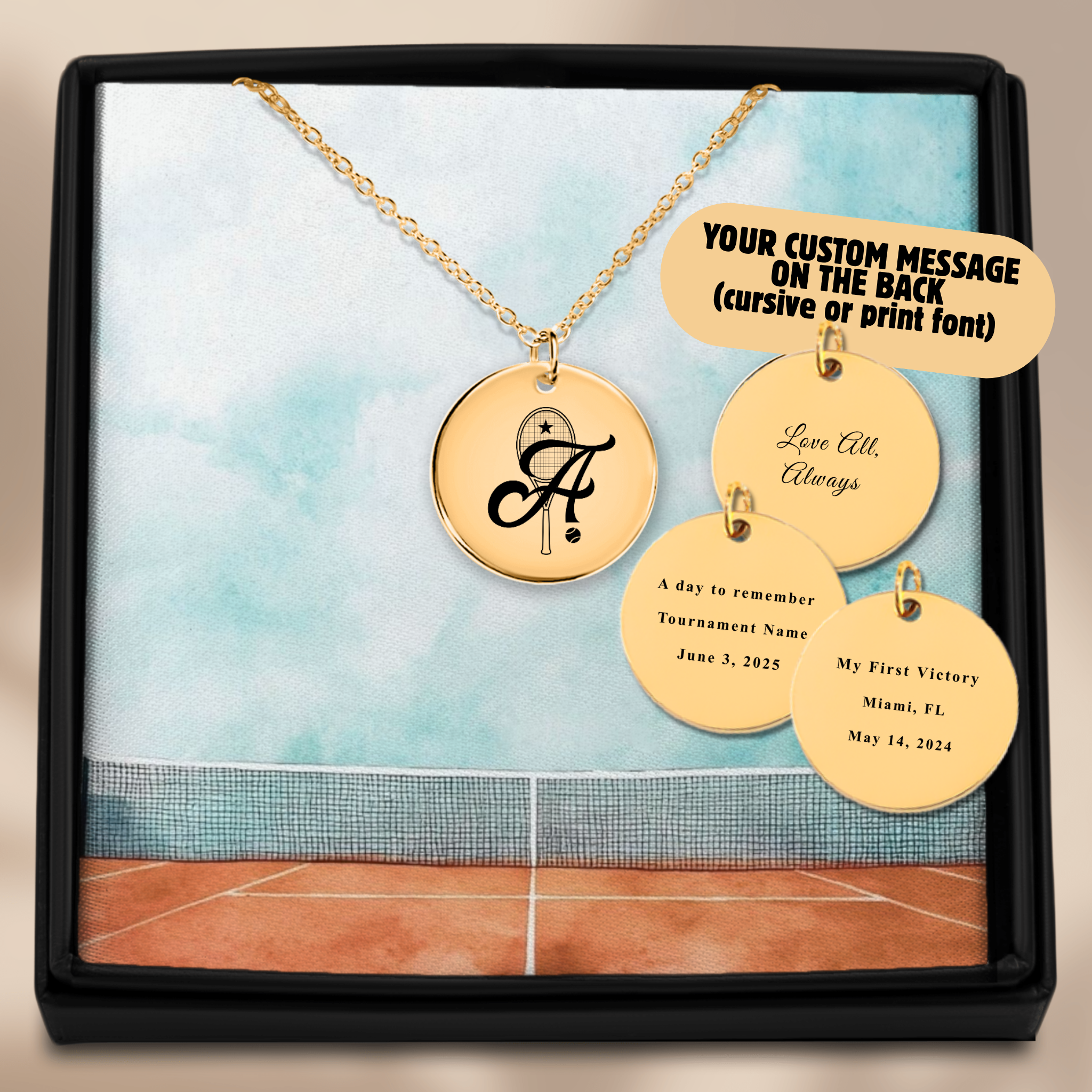 Tennis Retro Monogram Necklace with Coin Pendant