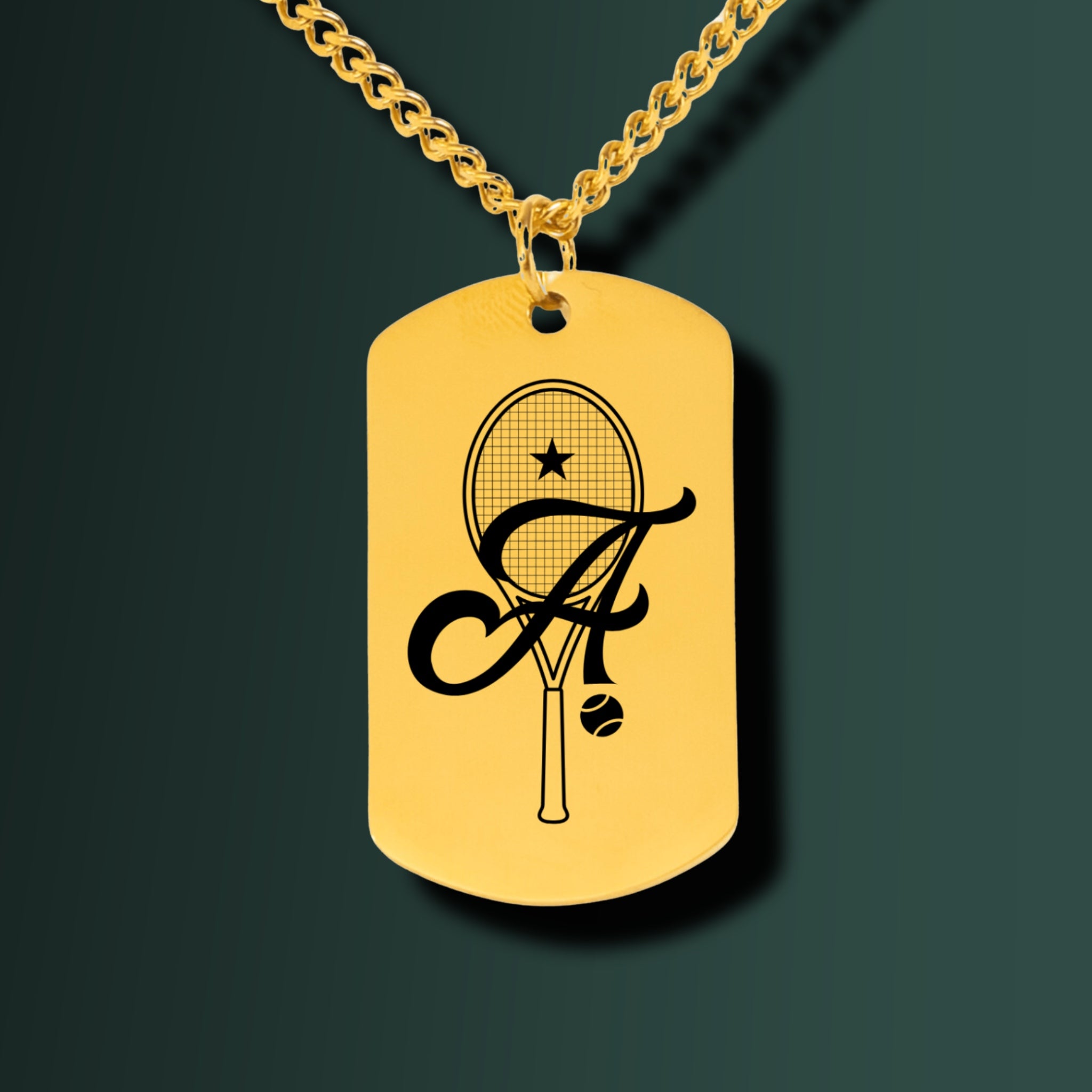 Tennis Retro Monogram Necklace with Tag Pendant