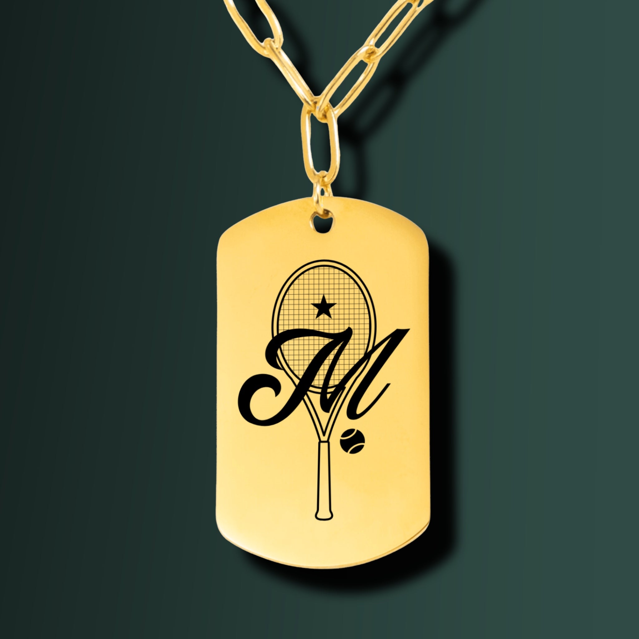Tennis Retro Monogram Necklace with Tag Pendant