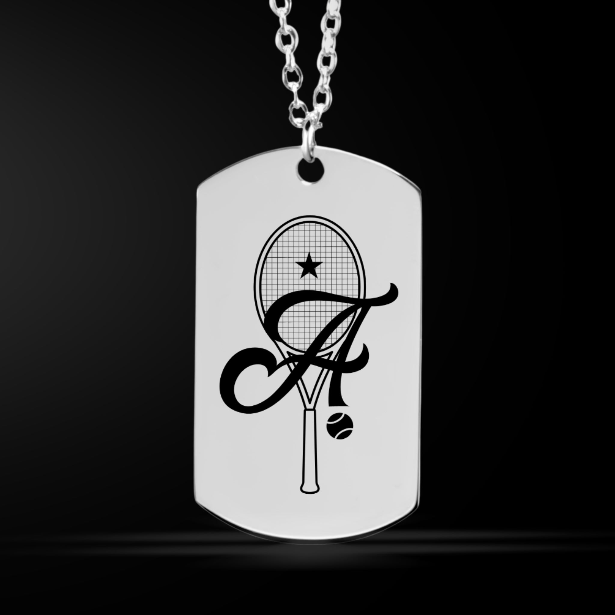 Tennis Retro Monogram Necklace with Tag Pendant