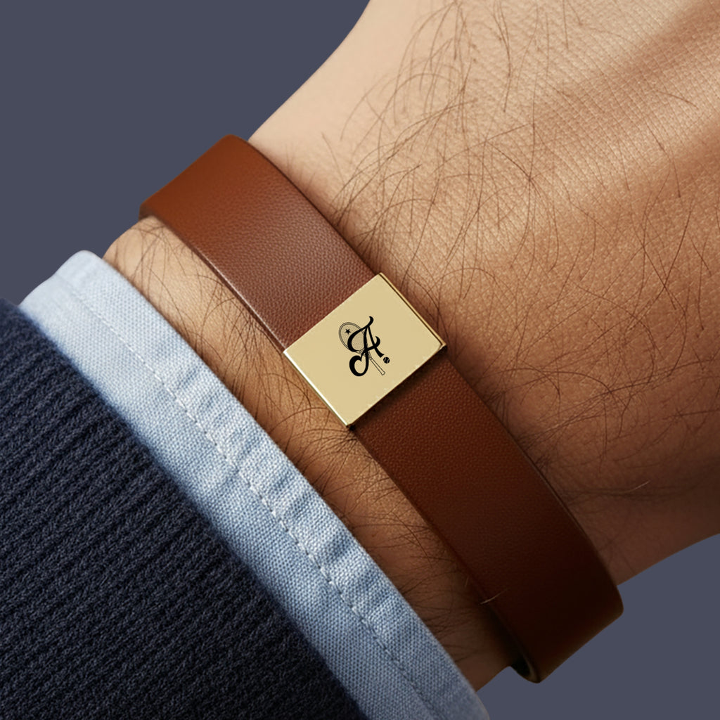 Men's Leather Tennis Bracelet Custom Engraved Retro Monogram