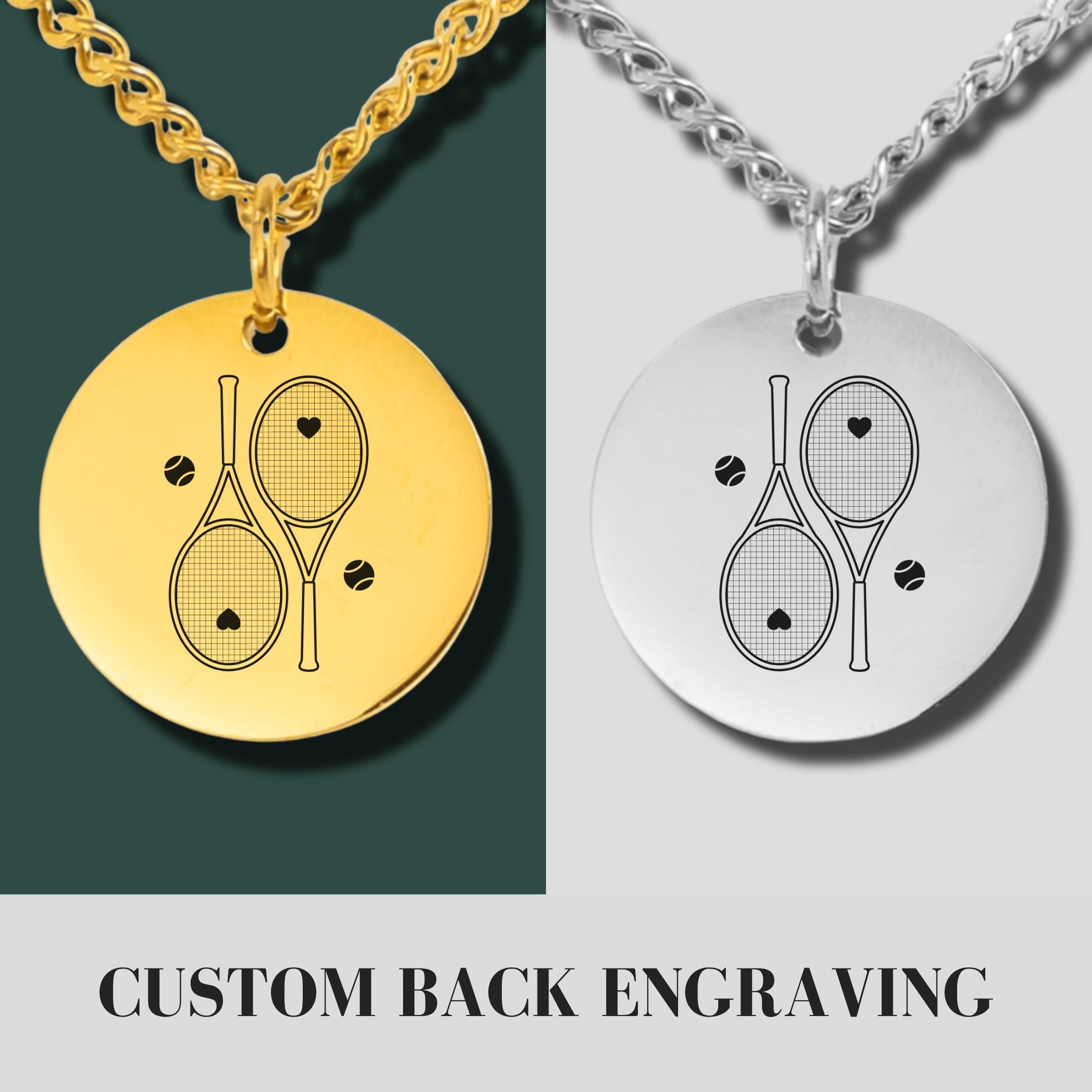 Tennis Necklace 2 Heart Racquets