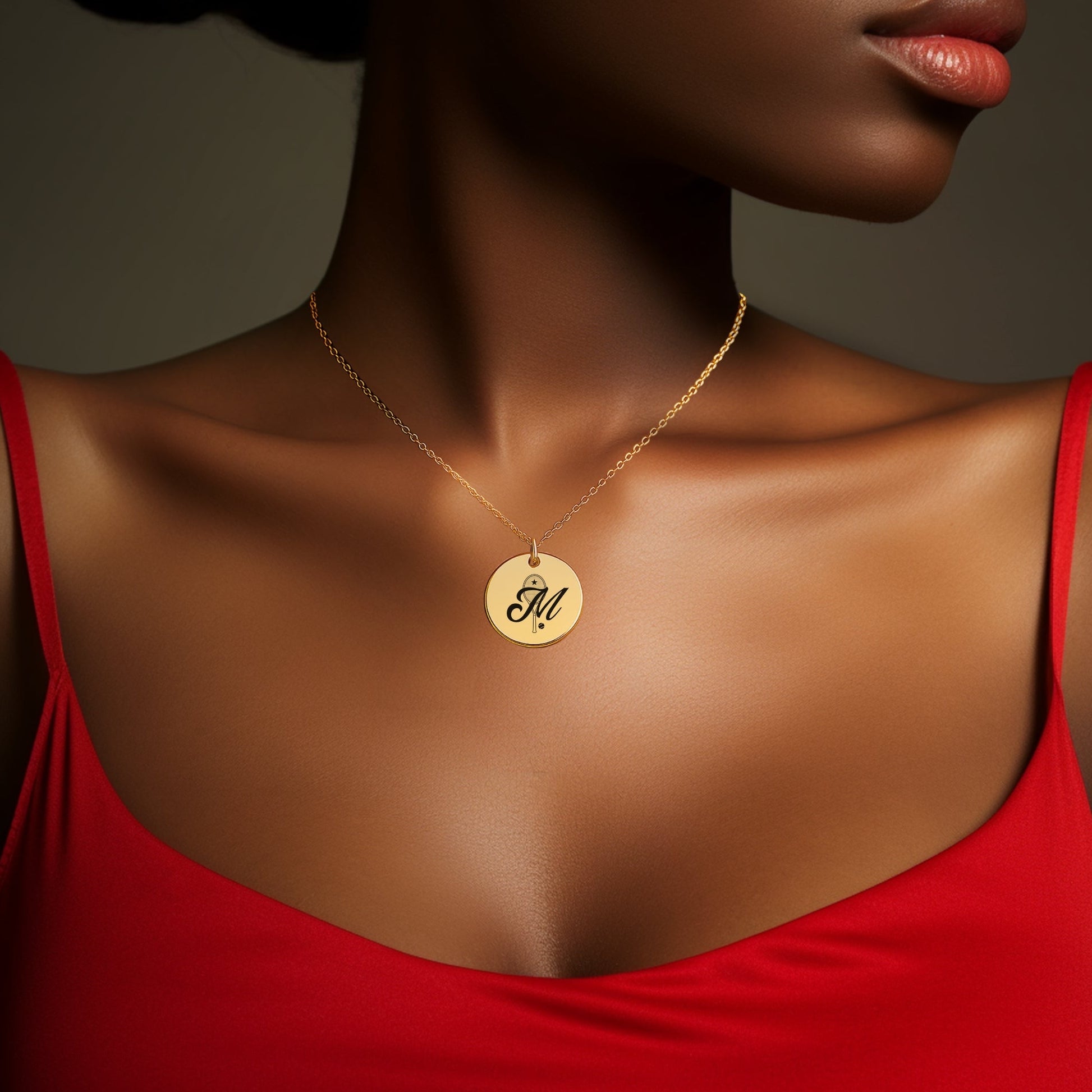 Tennis Retro Monogram Necklace with Coin Pendant