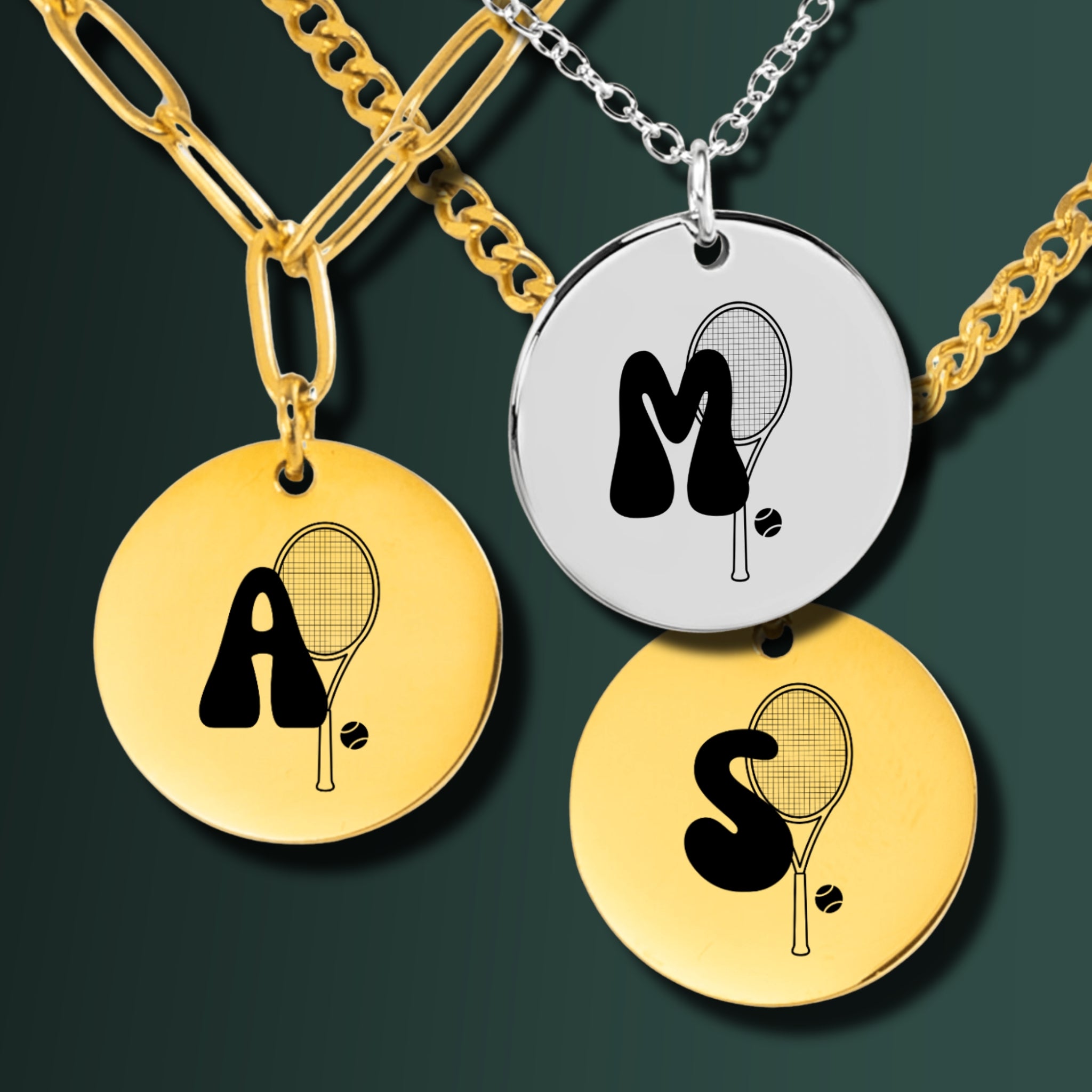 Tennis Bubble Monogram Necklace with Coin Pendant