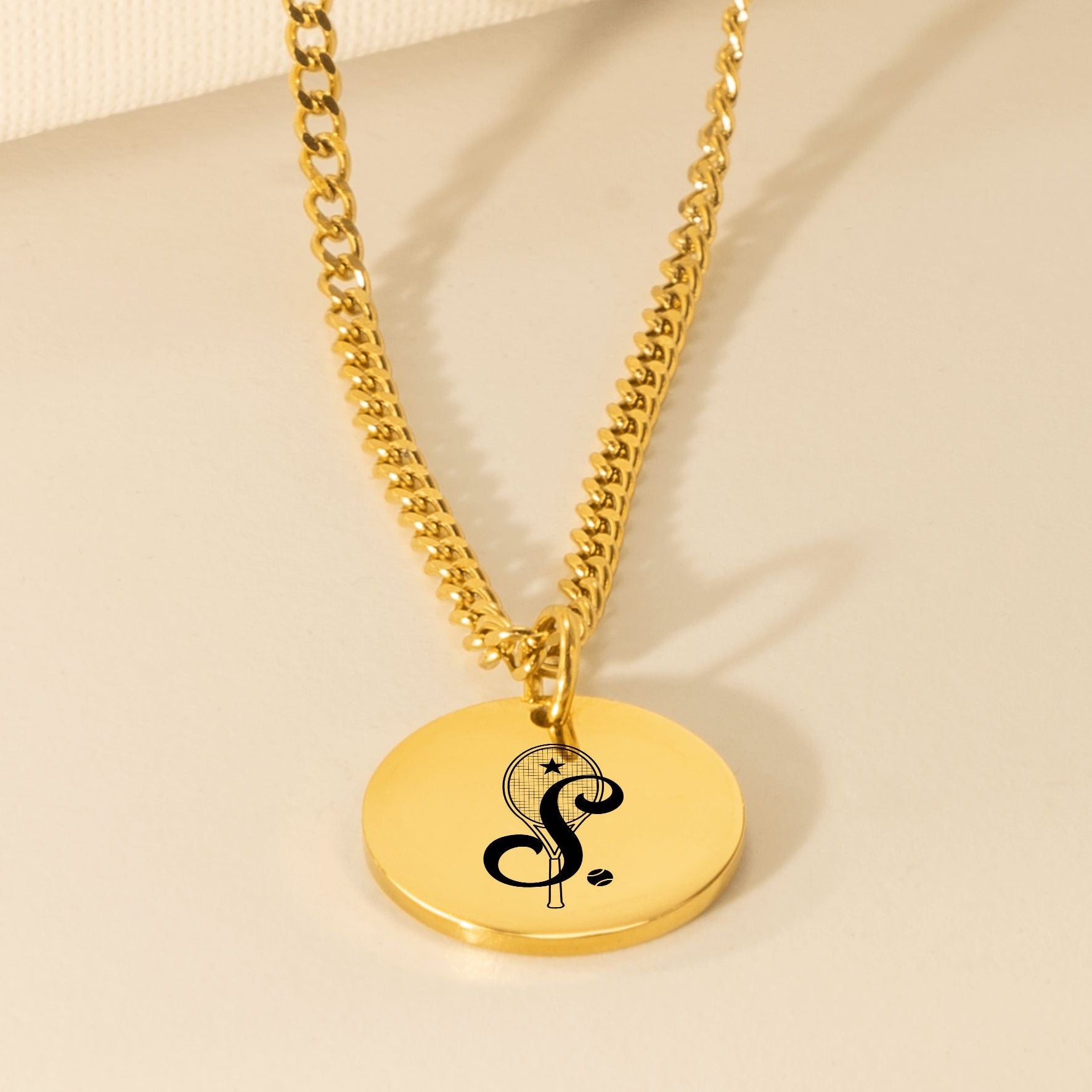 Tennis Retro Monogram Necklace with Coin Pendant