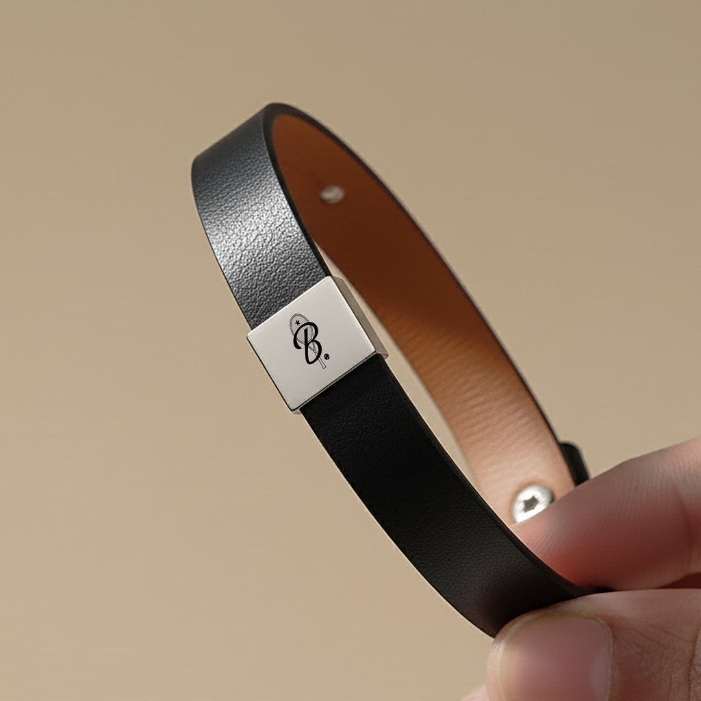 Men's Leather Tennis Bracelet Custom Engraved Retro Monogram