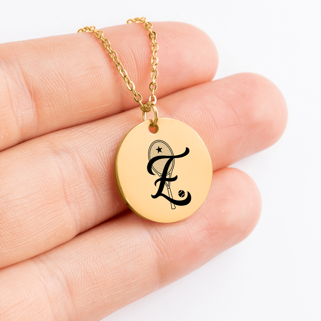 Tennis Retro Monogram Necklace with Coin Pendant