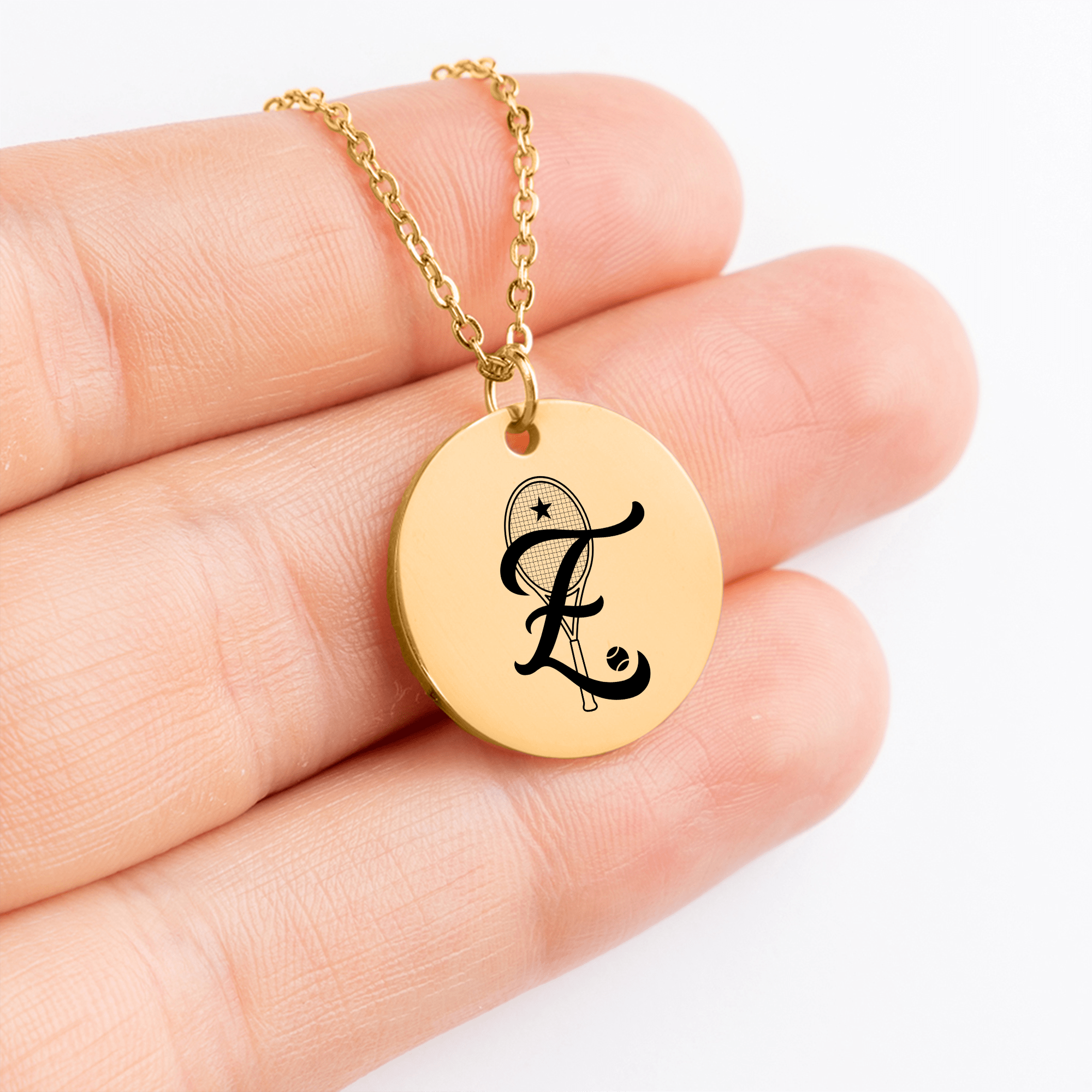Tennis Retro Monogram Necklace with Coin Pendant