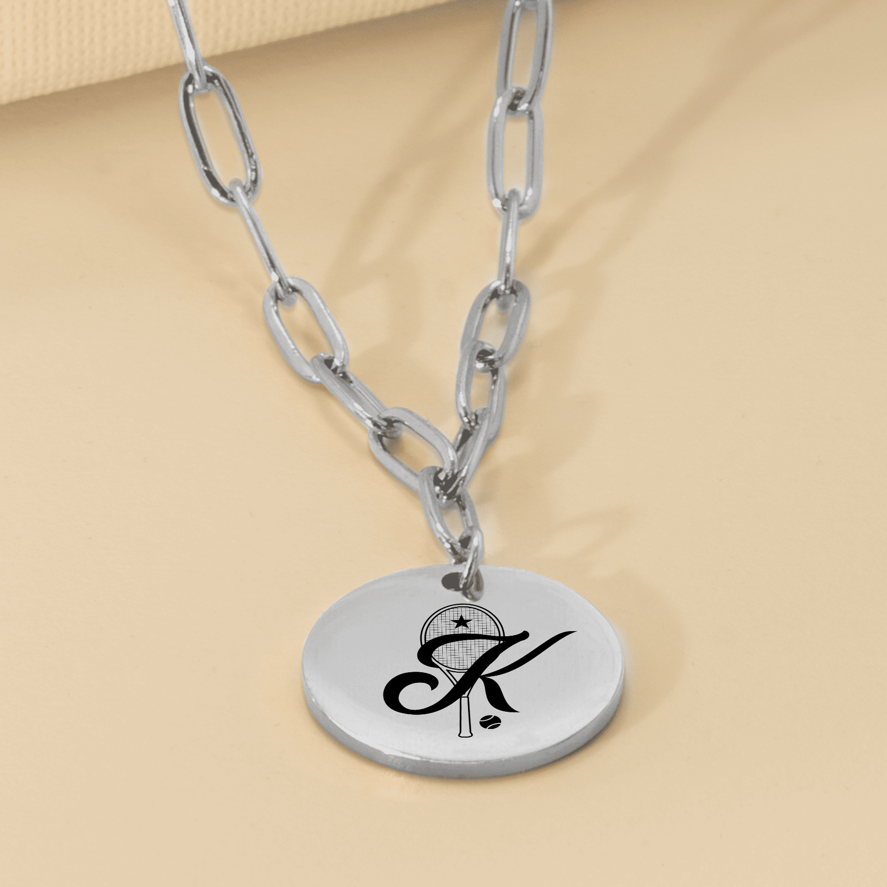 Tennis Retro Monogram Necklace with Coin Pendant